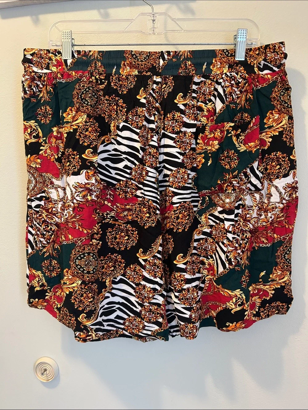 Women's Printed Drawstring Bermuda Shorts in Black, Red & Green